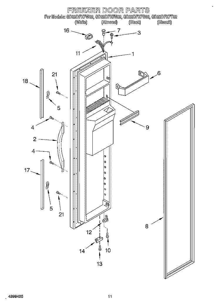FREEZER DOOR Diagram and Parts List for GD22DFXFB02  Whirlpool Refrigerator