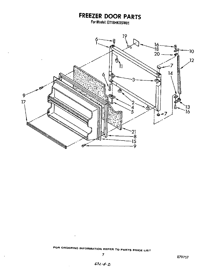 FREEZER DOOR Diagram and Parts List for ET18HKXSW01  Whirlpool Refrigerator