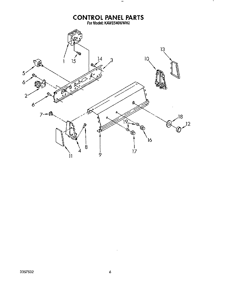CONTROL PANEL Diagram and Parts List for KAWE540WAL2  KitchenAid Washer