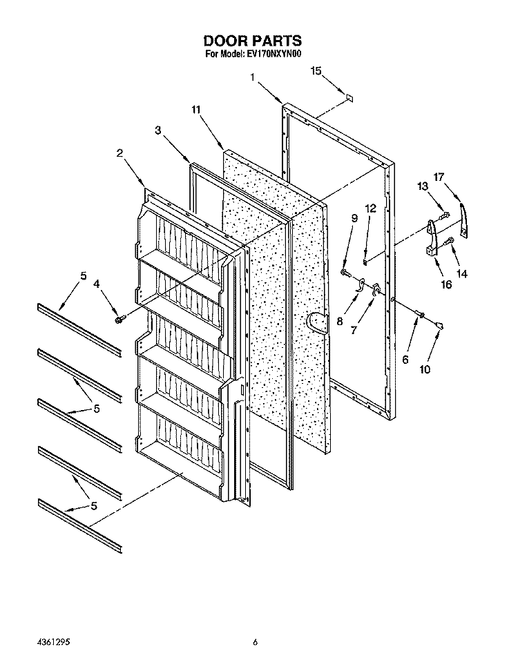 DOOR Diagram and Parts List for EV170NXYN00  Whirlpool Freezer