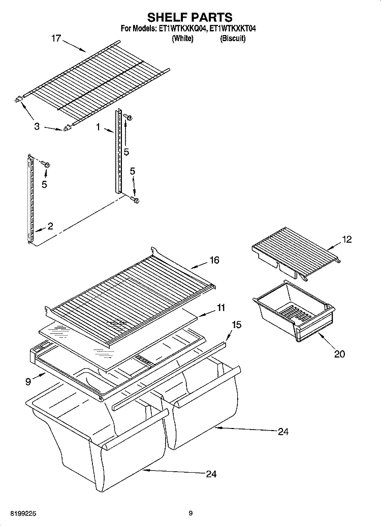 SHELF PARTS, OPTIONAL PARTS Diagram and Parts List for ET1WTKXKQ04  Whirlpool Refrigerator