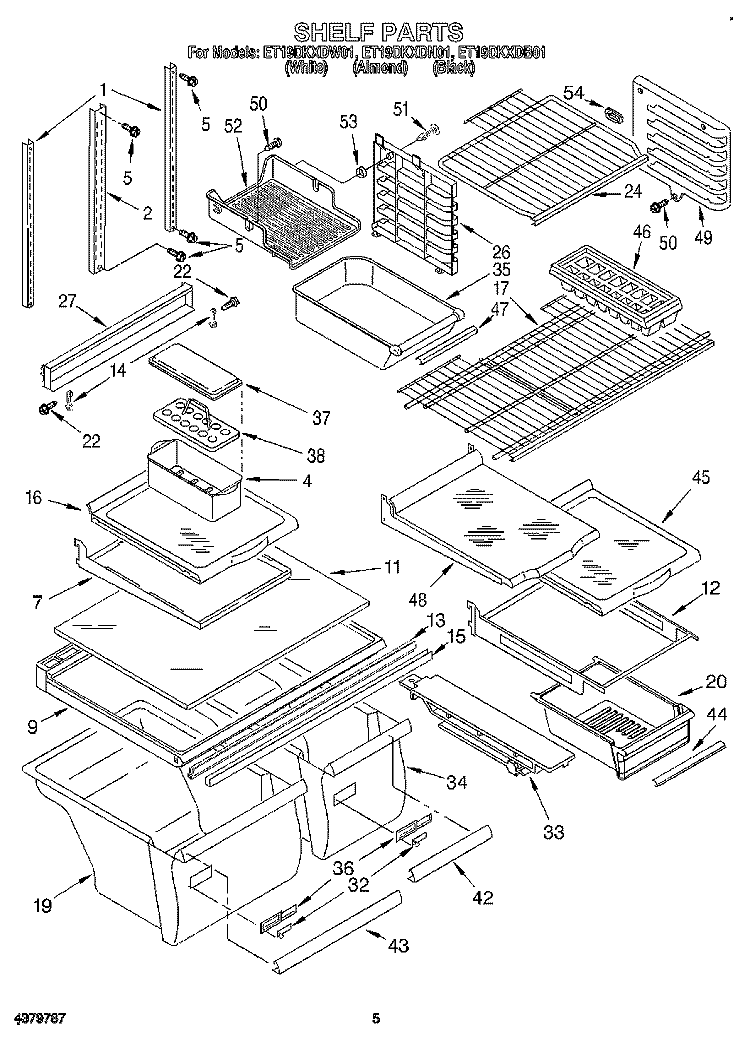 SHELF Diagram and Parts List for ET19DKXDB01  Whirlpool Refrigerator