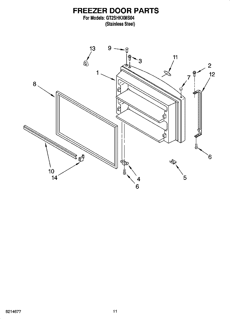 FREEZER DOOR PARTS Diagram and Parts List for GT2SHKXMS04  Whirlpool Refrigerator