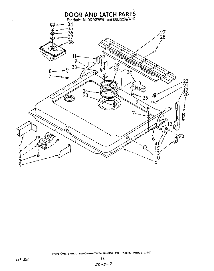 DOOR AND LATCH Diagram and Parts List for KUDI220WWH1  KitchenAid Dishwasher