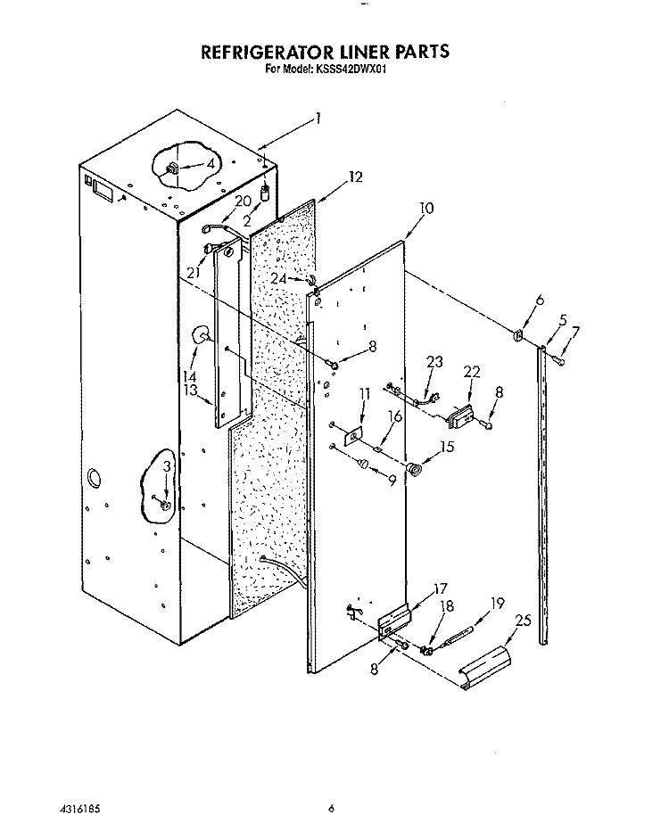REFRIGERATOR LINER Diagram and Parts List for KSSS42DWX01  KitchenAid Refrigerator