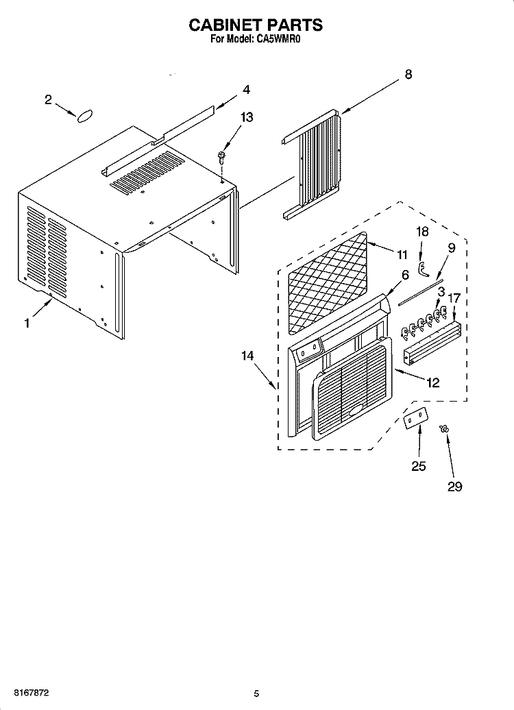 CABINET PARTS Diagram and Parts List for CA5WMR0  Crosley Air Conditioner