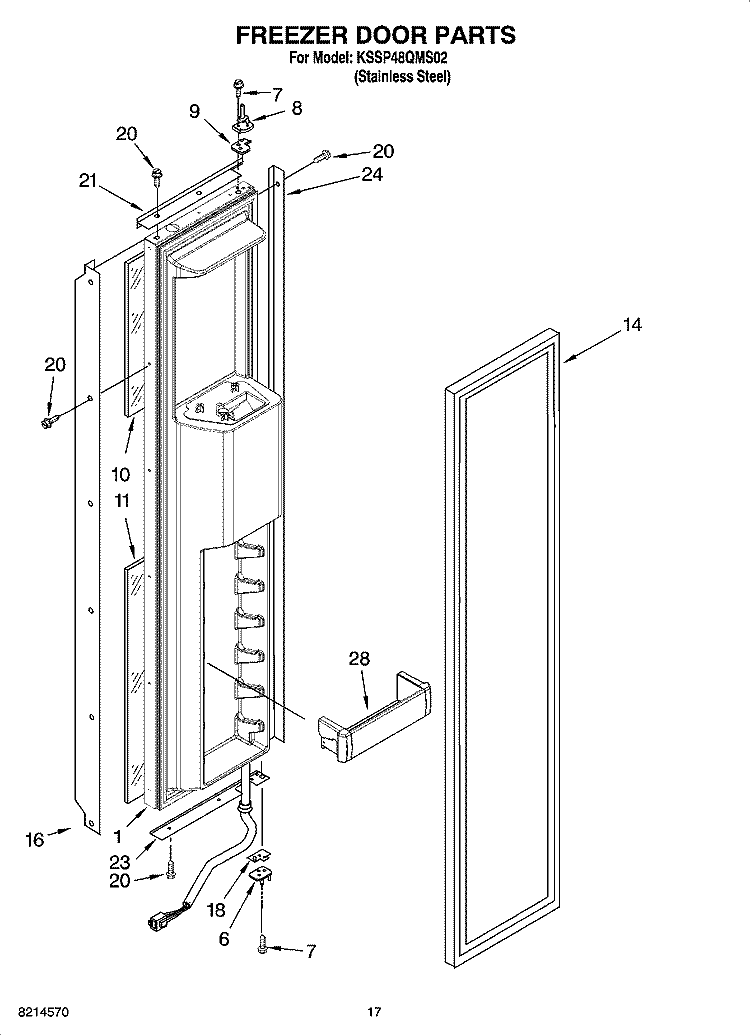 FREEZER DOOR PARTS Diagram and Parts List for KSSP48QMS02  KitchenAid Refrigerator