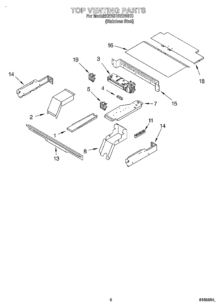 TOP VENTING Diagram and Parts List for KEBS107DSS10  KitchenAid Wall Oven