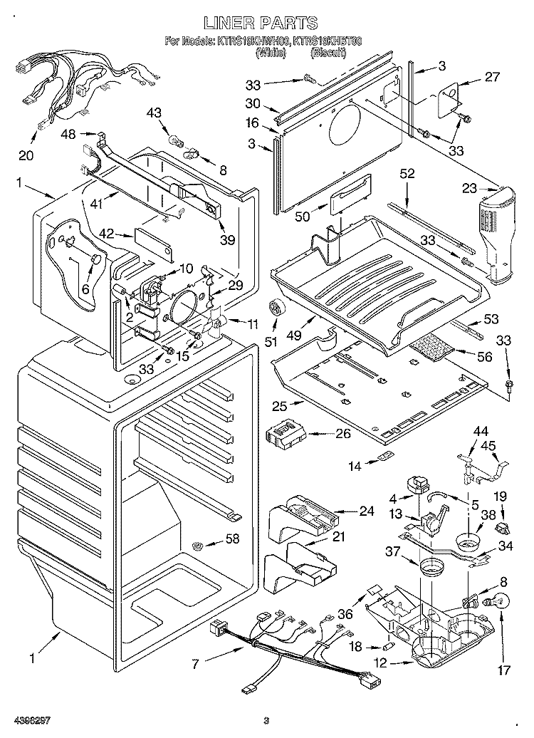 LINER Diagram and Parts List for KTRS19KHBT00  KitchenAid Refrigerator