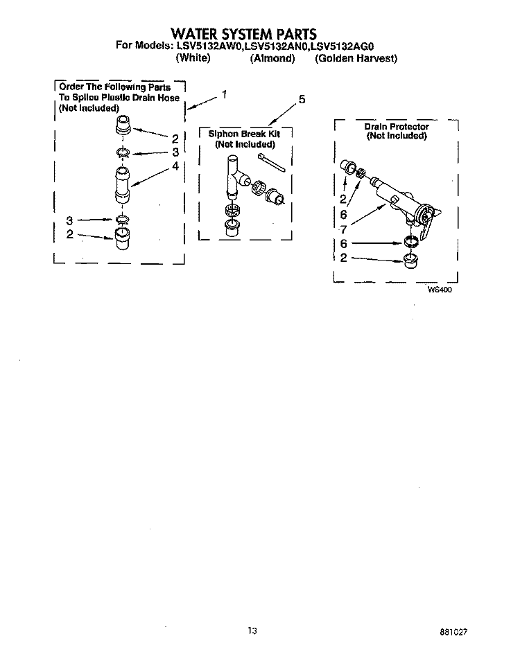 WATER SYSTEM Diagram and Parts List for LSV5132AN0  Whirlpool Washer