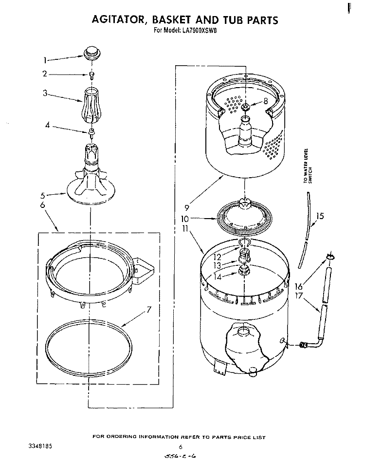 AGITATOR, BASKET AND TUB Diagram and Parts List for LA7900XSW0  Whirlpool Washer