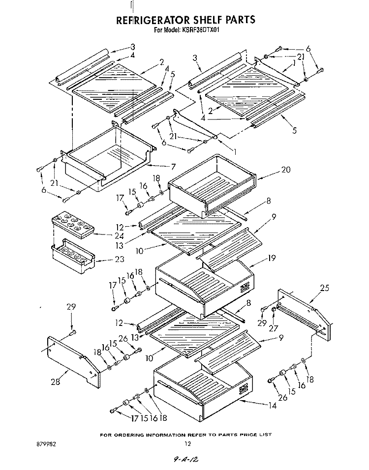 REFRIGERATOR SHELF Diagram and Parts List for KSRF36DTX01  KitchenAid Refrigerator