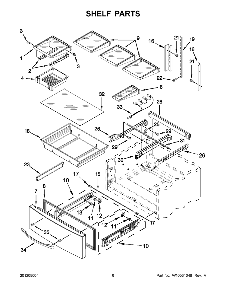 SHELF PARTS Diagram and Parts List for GZ25FSRXYY4  Whirlpool Refrigerator