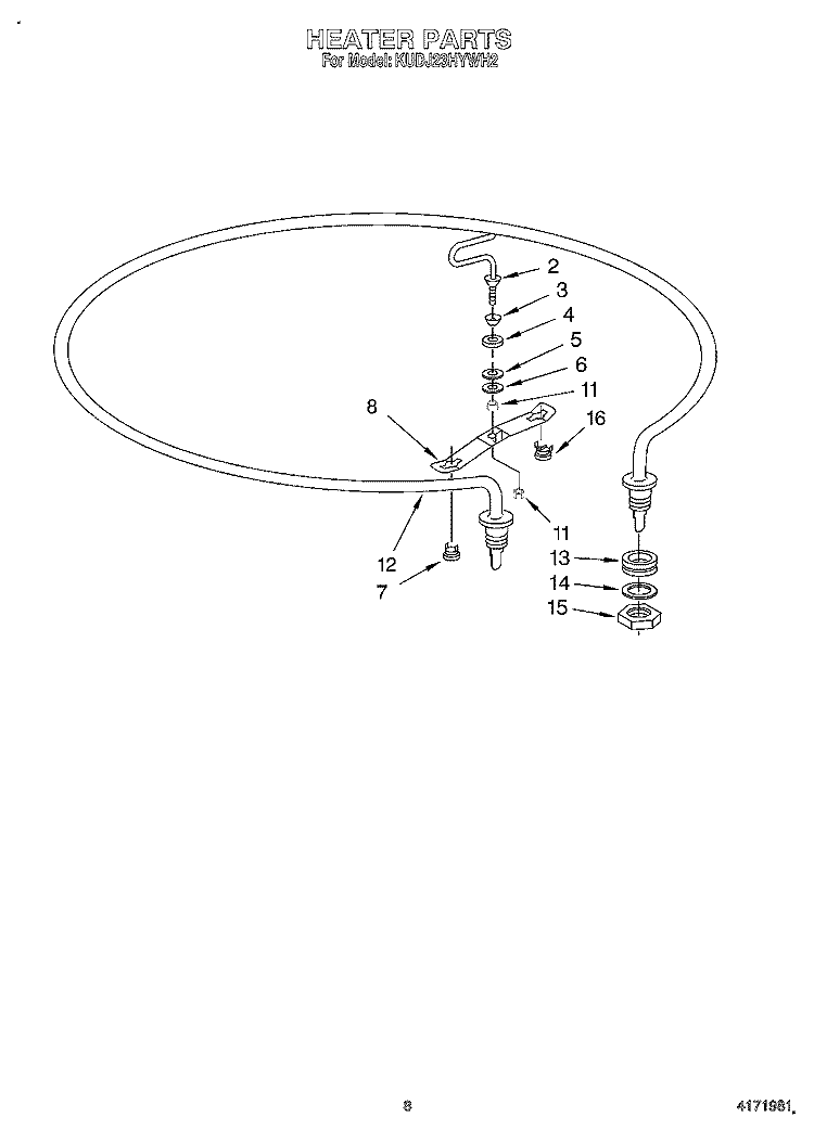 HEATER Diagram and Parts List for KUDJ23HYWH2  KitchenAid Dishwasher
