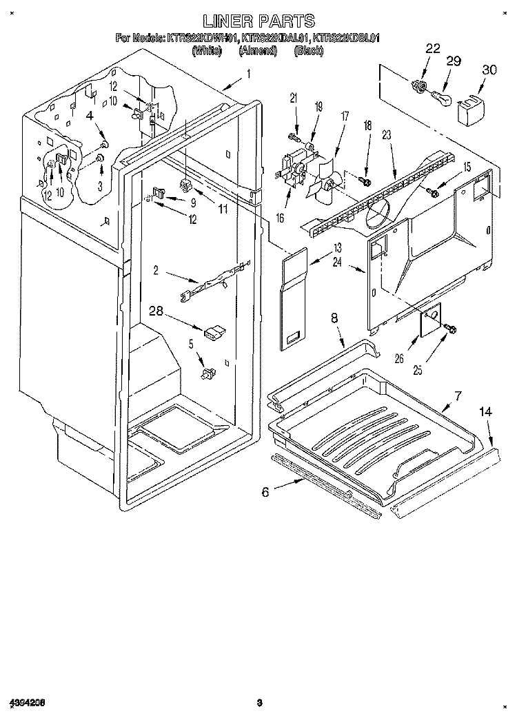 LINER Diagram and Parts List for KTRS22KDBL01  KitchenAid Refrigerator