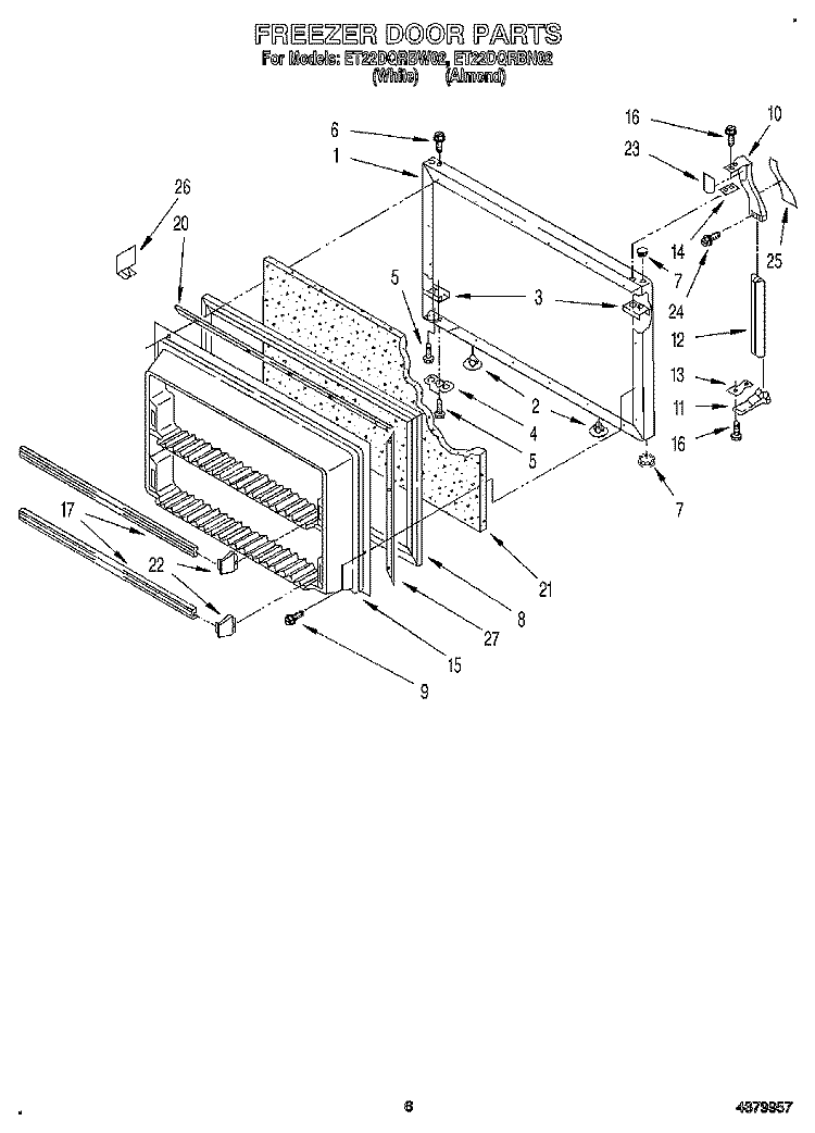 FREEZER DOOR Diagram and Parts List for ET22DQRBW02  Whirlpool Refrigerator