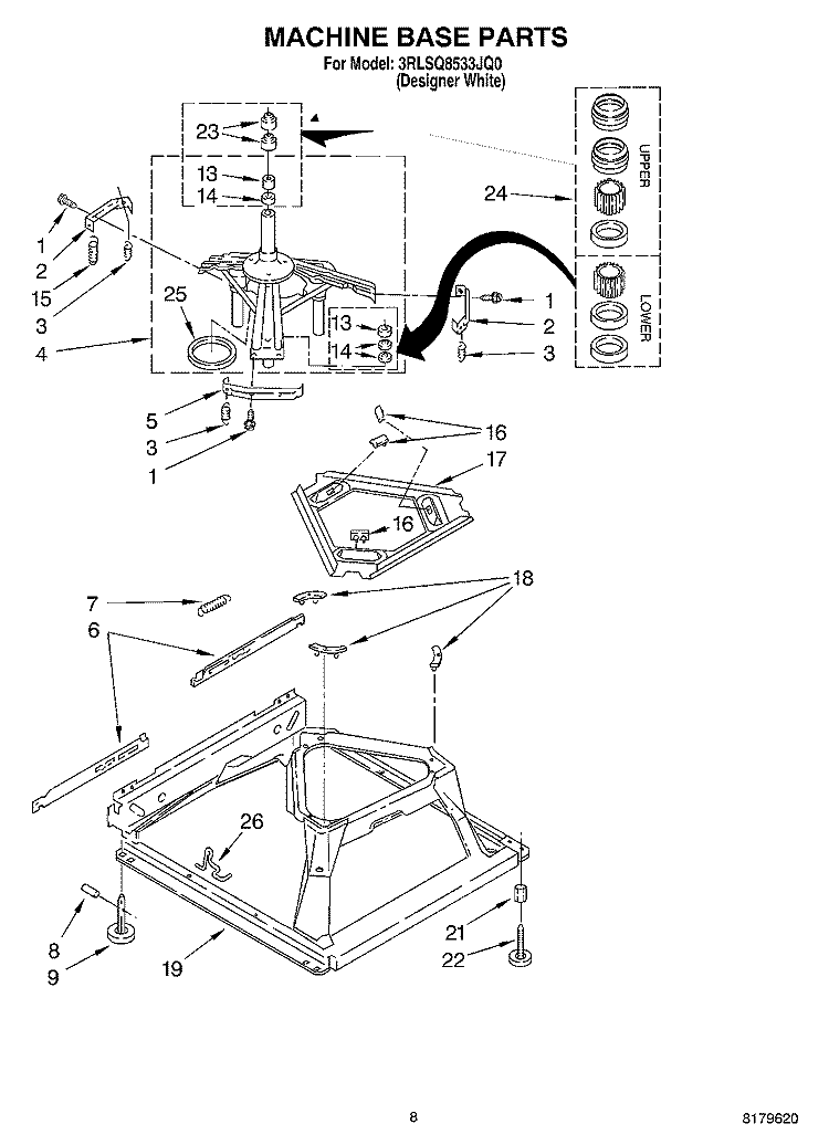MACHINE BASE Diagram and Parts List for 3RLSQ8533JQ0  Whirlpool Washer