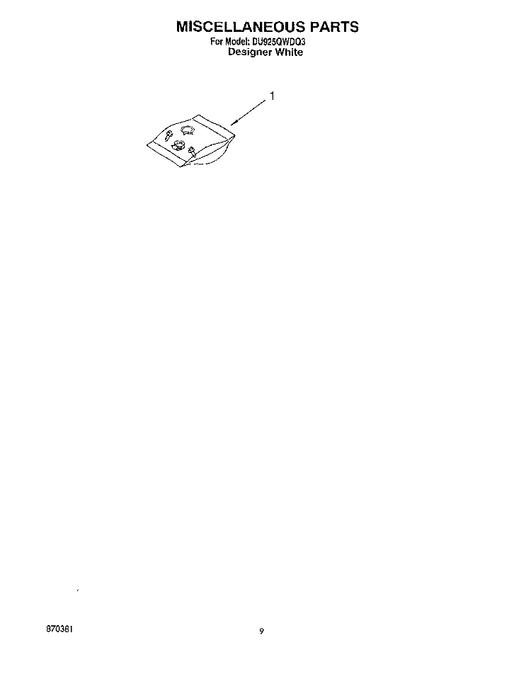 MISCELLANEOUS, LIT/OPTIONAL Diagram and Parts List for DU925QWDQ3  Whirlpool Dishwasher
