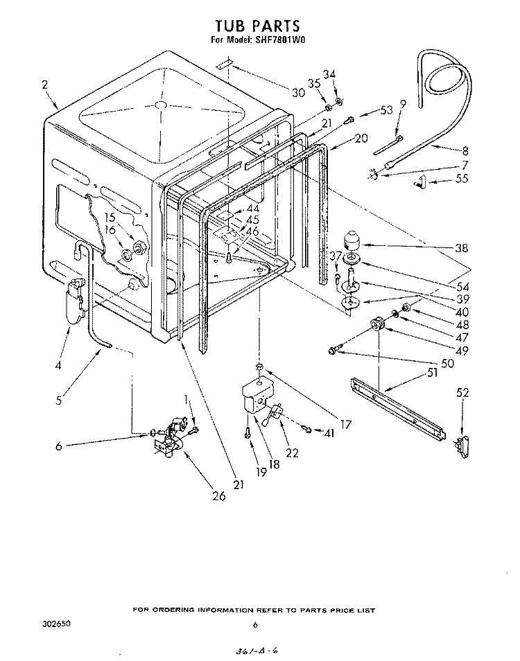 TUB , LITERATURE AND OPTIONAL Diagram and Parts List for SHF7801W0  Whirlpool Dishwasher