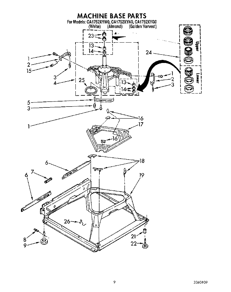 MACHINE BASE Diagram and Parts List for CA1752XYN0  Whirlpool Washer
