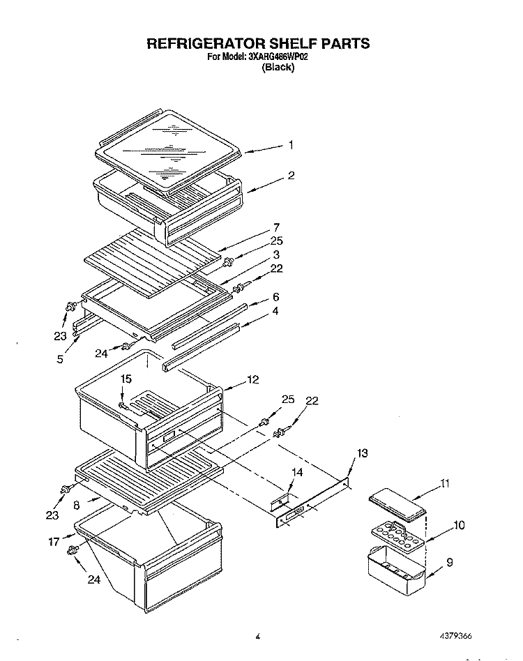 REFRIGERATOR SHELF Diagram and Parts List for 3XARG486WP02  Whirlpool Refrigerator