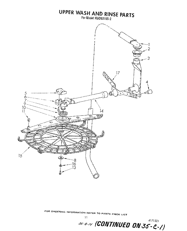 UPPER WASH AND RINSE Diagram and Parts List for KUDS21SS2  KitchenAid Dishwasher
