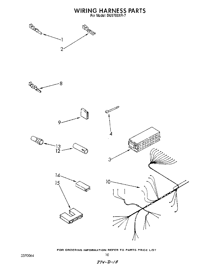 WIRING HARNESS Diagram and Parts List for DU9700XR7  Whirlpool Dishwasher