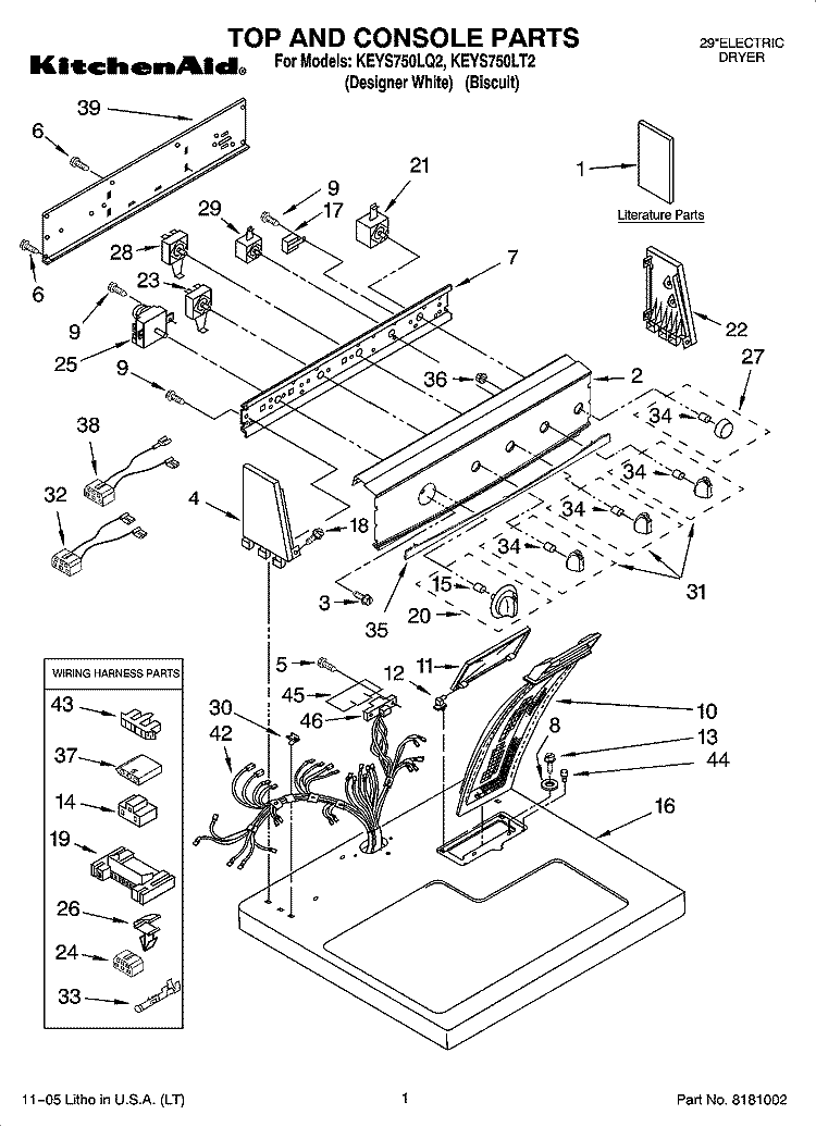 TOP AND CONSOLE PARTS Diagram and Parts List for KEYS750LT2  KitchenAid Dryer