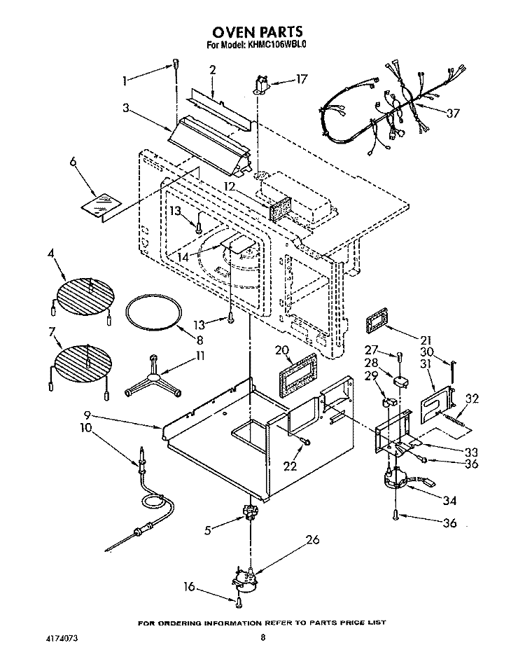 OVEN Diagram and Parts List for KHMC106WAL0  KitchenAid Microwave