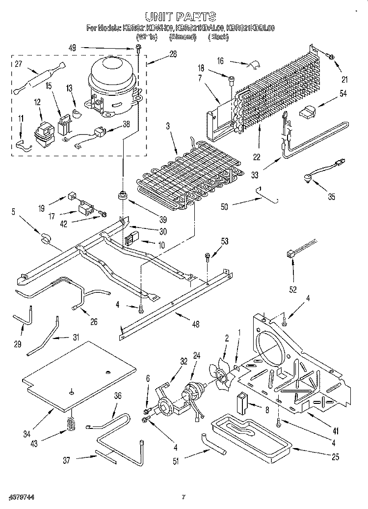 UNIT Diagram and Parts List for KBRS21KDBL00  KitchenAid Refrigerator