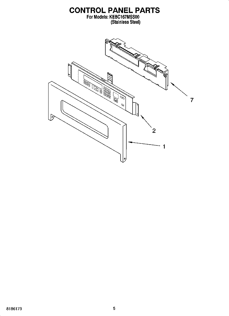 CONTROL PANEL PARTS Diagram and Parts List for KEBC167MSS00  KitchenAid Wall Oven