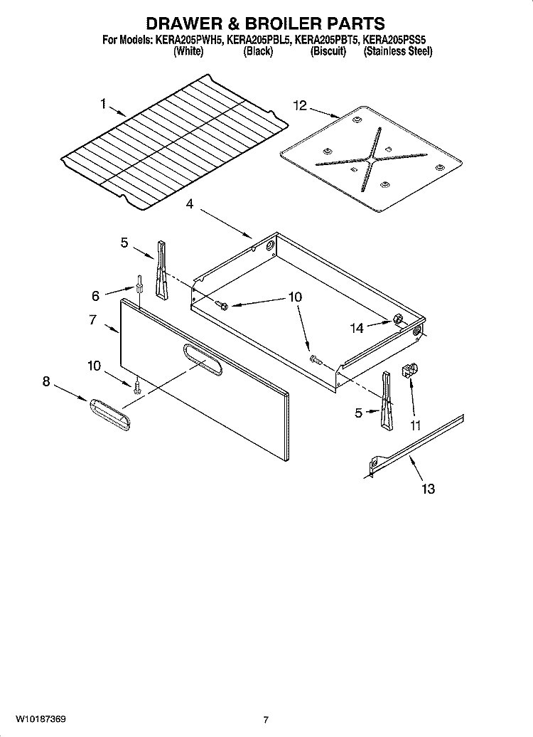 DRAWER & BROILER PARTS, OPTIONAL PARTS (NOT INCLUDED) Diagram and Parts List for KERA205PSS5  KitchenAid Range