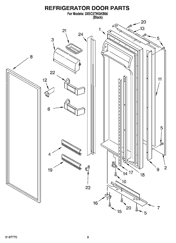 REFRIGERATOR DOOR Diagram and Parts List for 3XEC5THGKB00  Whirlpool Refrigerator