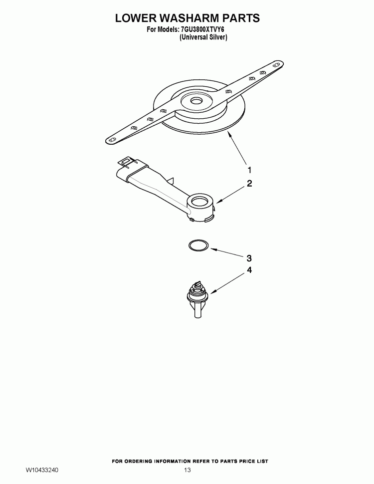 LOWER WASHARM PARTS Diagram and Parts List for 7GU3800XTVY5  Whirlpool Dishwasher