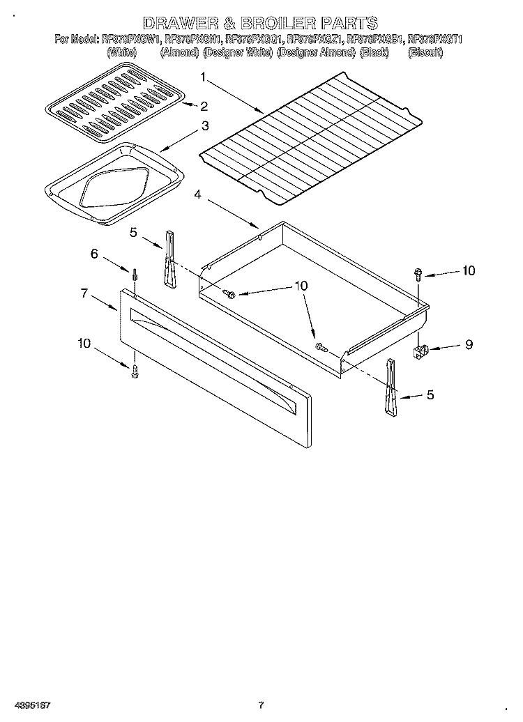 DRAWER & BROILER, OPTIONAL Diagram and Parts List for RF378PXGQ1  Whirlpool Range