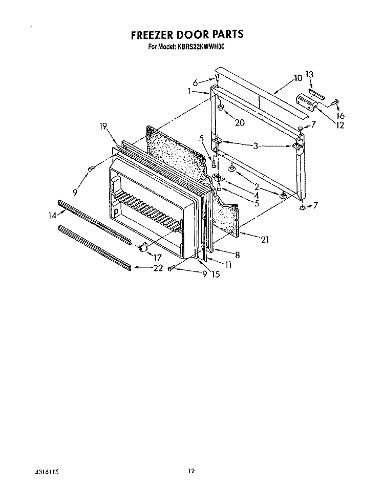 FREEZER DOOR Diagram and Parts List for KBRS22KWAL00  KitchenAid Refrigerator