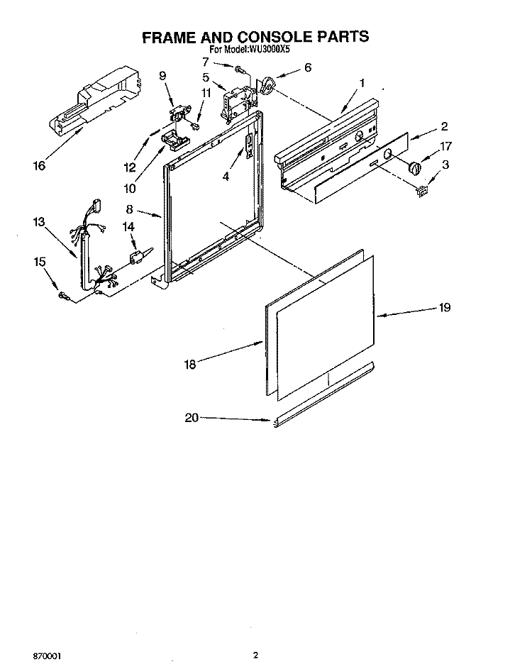 FRAME AND CONSOLE Diagram and Parts List for WU3000X5  Roper Dishwasher