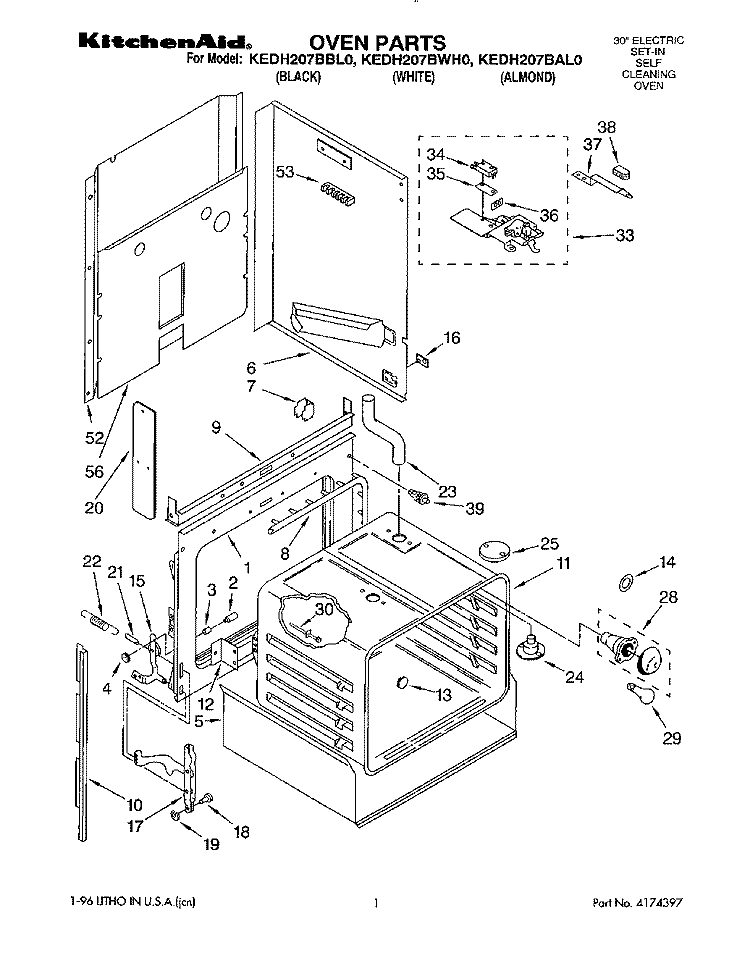 OVEN Diagram and Parts List for KEDH207BAL0  KitchenAid Range