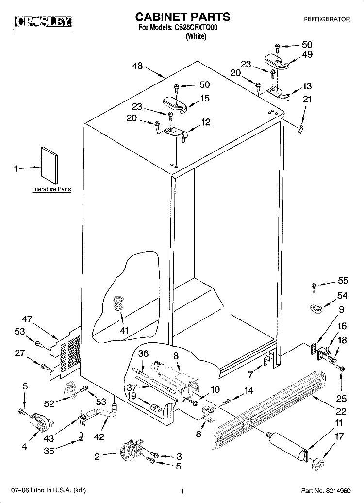 CABINET PARTS Diagram and Parts List for CS25CFXTQ00  Crosley Refrigerator