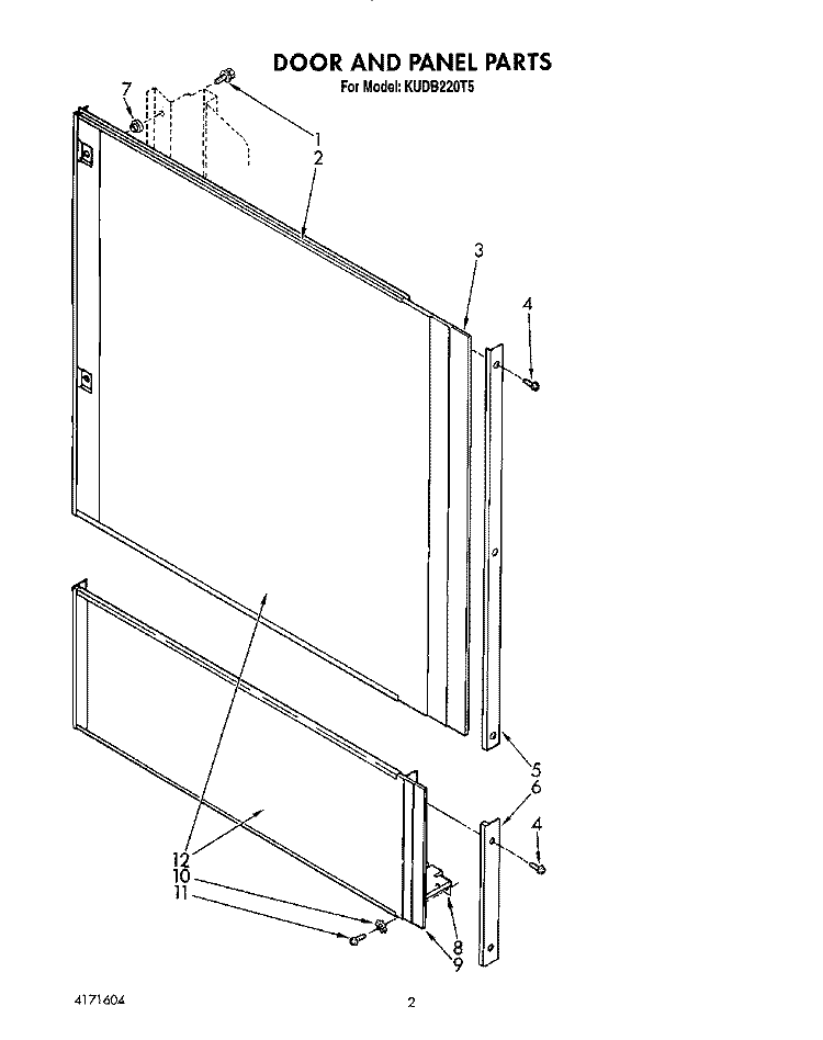 DOOR AND PANEL Diagram and Parts List for KUDB220T5  KitchenAid Dishwasher