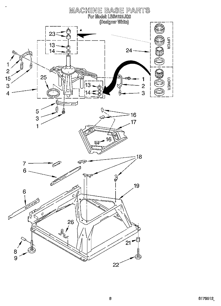MACHINE BASE Diagram and Parts List for LBR4121JQ0  Whirlpool Washer