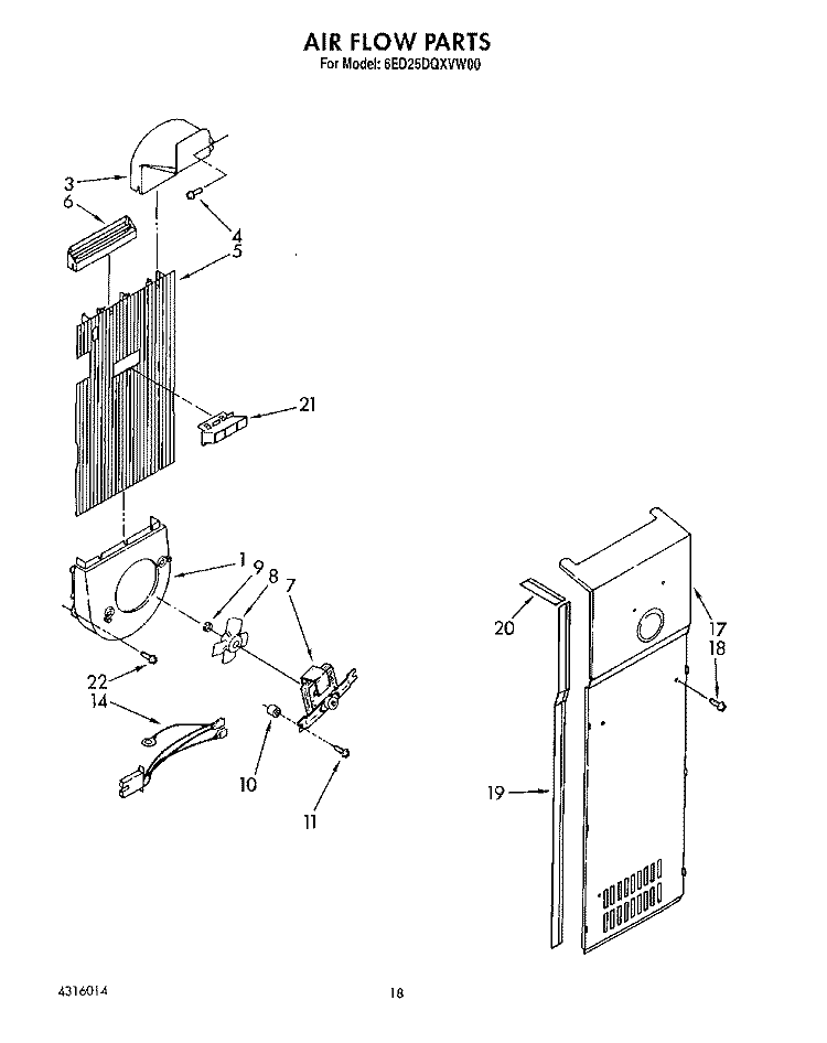 AIR FLOW Diagram and Parts List for 6ED25DQXVW00  Whirlpool Refrigerator