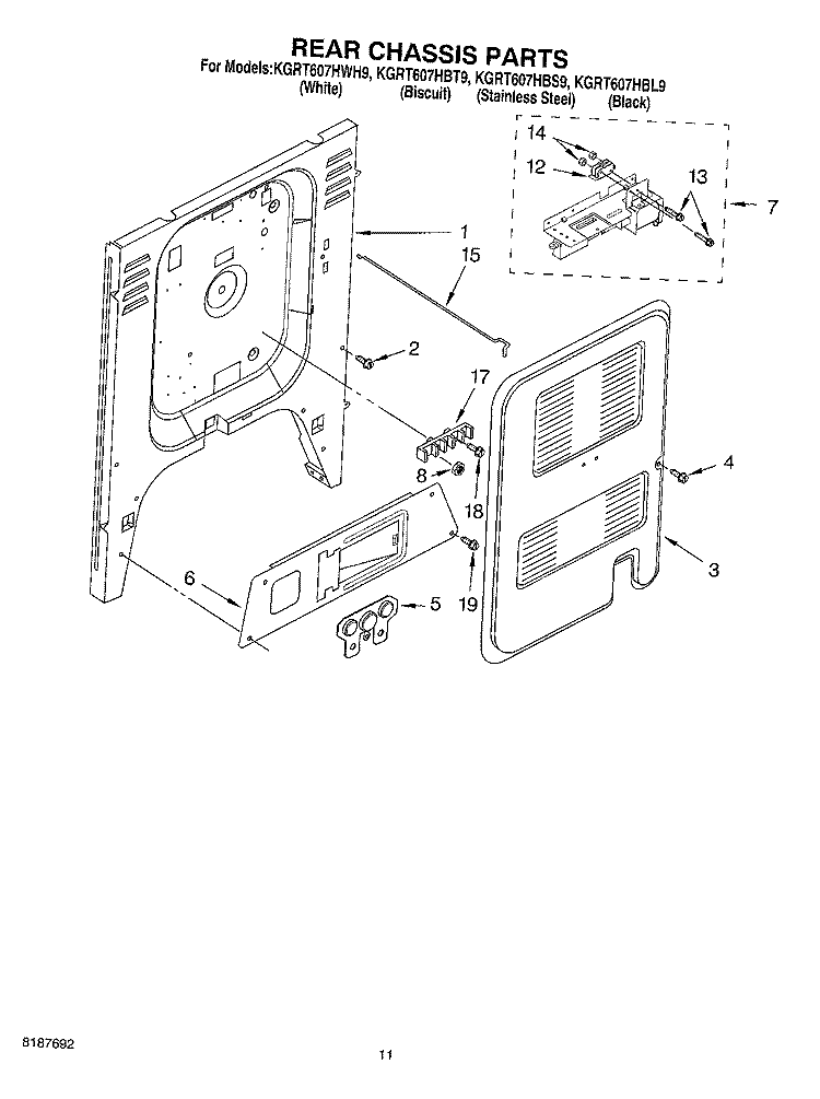 REAR CHASSIS Diagram and Parts List for KGRT607HBL9  KitchenAid Range
