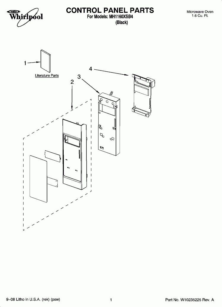 CONTROL PANEL PARTS Diagram and Parts List for MH1160XSB4  Whirlpool Microwave