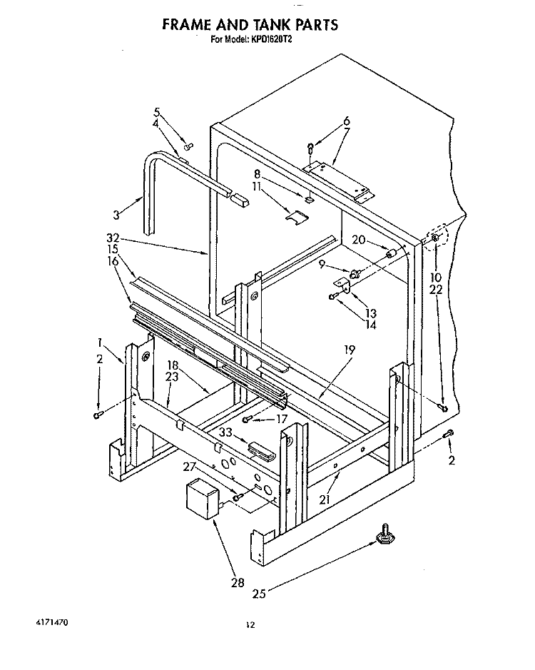 FRAME AND TANK Diagram and Parts List for KPDI620T2  KitchenAid Dishwasher