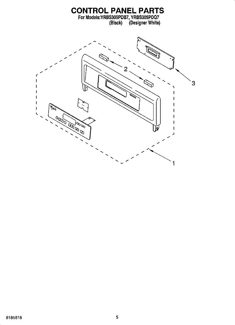 CONTROL PANEL PARTS Diagram and Parts List for YRBS305PDQ7  Whirlpool Wall Oven