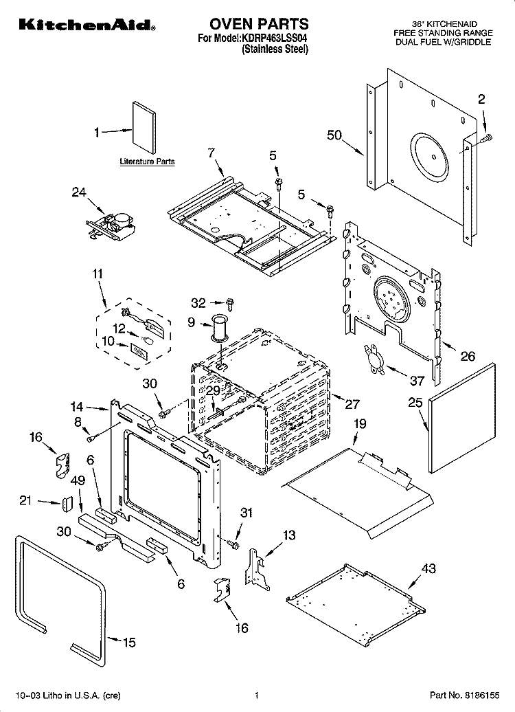 OVEN PARTS Diagram and Parts List for KDRP463LSS04  KitchenAid Range