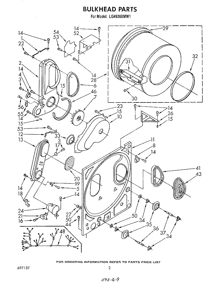 BULKHEAD , LITERATURE AND OPTIONAL Diagram and Parts List for LG4936XMW1  Whirlpool Dryer