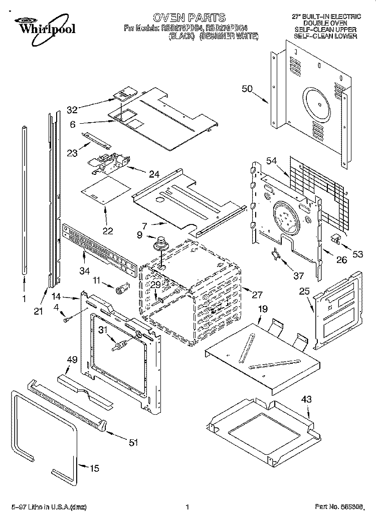 OVEN Diagram and Parts List for RBD276PDB4  Whirlpool Wall Oven