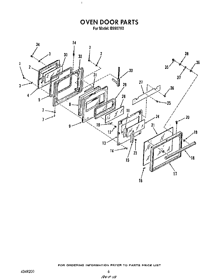 OVEN DOOR, LIT/OPTIONAL Diagram and Parts List for B9907X0  Roper Wall Oven